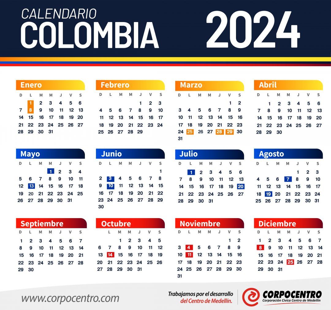 Calendario 2024 Colombia Con Festivos PDF Y Excel, 57 OFF