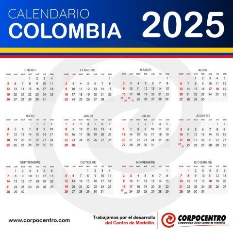 Calendario 2025 Colombia con días festivos - Centrópolis