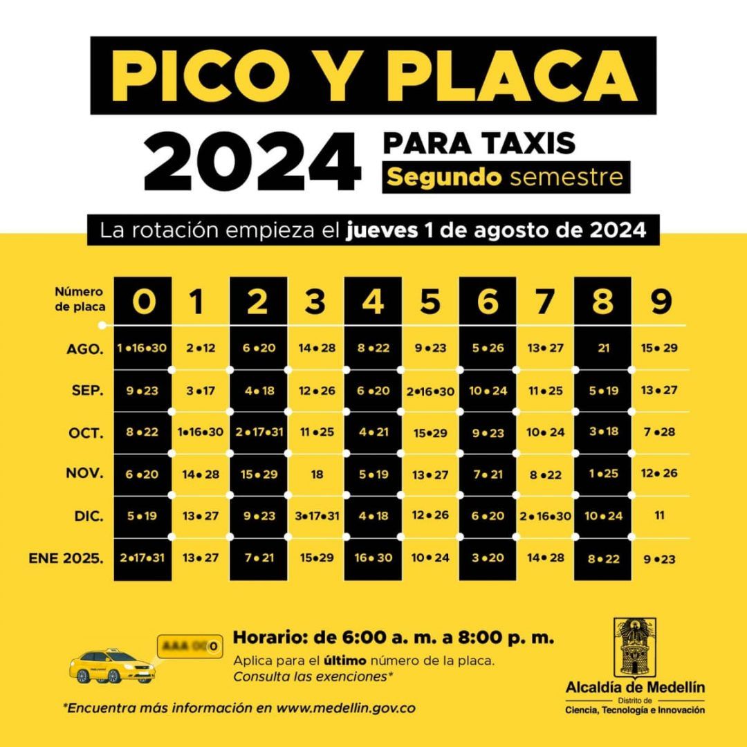 pico y placa segundo semestre taxis